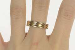 18K White Gold Diamond Two Tone Tiered Stripe Wedding Band Ring