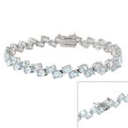 Sterling Silver Two Row Oval Blue Topaz Gemstone Bracelet