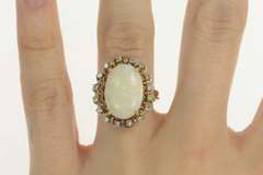 14K Yellow Gold 5.98 Ctw Natural Opal Diamond Cocktail Ring