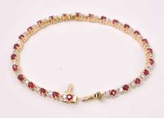 Adorable 4.00CTW Ruby & 1.10CTW Diamond Bracelet in Gold Plated Sterling Silver