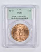 MS63 1910 $20 Saint-Gaudens Gold Double Eagle PCGS