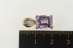 14K Yellow Gold Emerald Cut Amethyst Diamond Classic Pendant