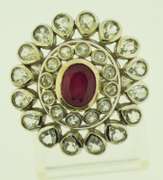 Sterling Silver Floral Ruby White Topaz Ring