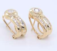 Sparkling Yellow Gold Bezel Set J Hoop Earrings