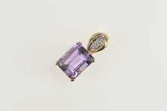 14K Yellow Gold Emerald Cut Amethyst Diamond Classic Pendant