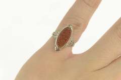10K White Gold Goldstone Inset Art Deco Filigree Ornate Ring