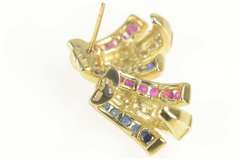 10K Yellow Gold Diamond Sapphire Ruby Channel Curved Stud Earrings