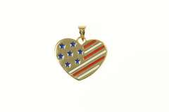 14K Yellow Gold Enamel Stars & Stripes American Flag Heart Pendant
