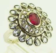 Sterling Silver Floral Ruby White Topaz Ring