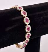 Radiant Approx. 8.55CTW Ruby & 1.21CTW Diamond Bracelet in Gold Plated Sterling Silver