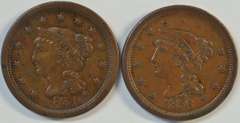 Pair of XF/AU Braided Hair Large Cents from 1851 & 1856. Nice