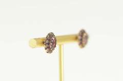 14K Yellow Gold Victorian Oval Amethyst Halo Screw Back Earrings