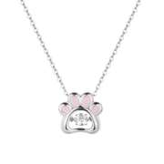 Pink Dog paw Silver Dancing Stone Pendant