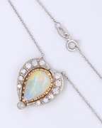 Gorgeous White Gold Pear Shaped Opal and Diamond Pendant on Chain
