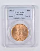 MS63 1908-D $20 Saint-Gaudens Gold Double Eagle No Motto PCGS