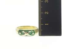 14K Yellow Gold Green Enamel X Criss Cross Statement Band Ring