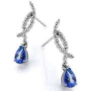 2.28 CT LAB TANZANITE & DIAMOND 925 STERLING SILVER DANGLE EARRINGS