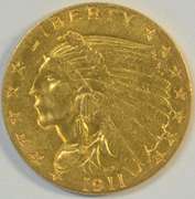 Investment quality Choice BU 1911 US $2.50 Indian Gold Piece
