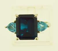 Sterling Silver Emerald Cut Blue Spinel Ring With blue Topaz