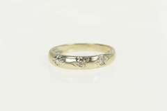 14K White Gold Retro Diamond Star Pattern Wedding Band Ring