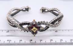 Barbara Bixby Pink Tourmaline Flower Diamond Carved Bangle Bracelet