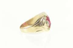10K Yellow Gold Emerald Cut Syn. Ruby Diamond Squared Ring