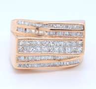 Great Yellow Gold Emerald and Princess Cut Diamond Gent's Ring