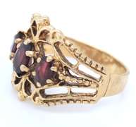 Handsome Yellow Gold 3 Stone Ruby Cocktail Ring