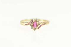 14K Yellow Gold Marquise Ruby Diamond Bypass Engagement Ring
