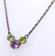 Vintage Sterling Silver Multi Gemstone Pendant on Chain