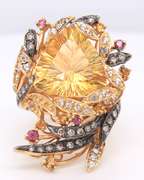 LeVian Yellow Gold Triangle Citrine and Diamond Cocktail Ring