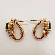 14kt Yellow Gold, Blue Sapphire, & Diamond Earrings