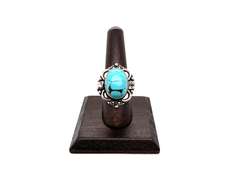 Oval Tibetan Turquoise in Ornate Silver Energy Ring