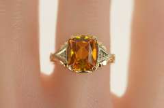 10K Yellow Gold Emerald Cut Synthetic Citrine Diamond Ring