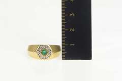 14K Yellow Gold 0.50 Ctw Natural Emerald Diamond Honeycomb Ring