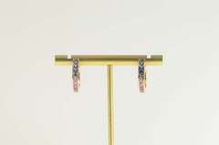 18K Yellow Gold 5.00 Ctw Princess Rainbow Sapphire Hoop Earrings