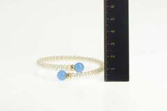 14K Yellow Gold Blue Chalcedony Pearl Bypass Statement Bracelet