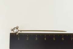 14K Yellow Gold Carved Moonstone Seed Pearl Flower Clover Stick Pin