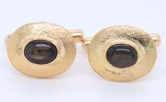 Wonderful Yellow Gold Black Star Sapphire Cufflinks