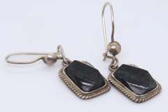 Vintage Sterling Silver Black Onyx Dangle Earrings