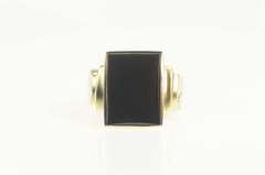 10K Yellow Gold Classic Squared Black Onyx Retro Statement Ring