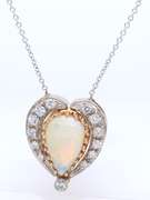 Gorgeous White Gold Pear Shaped Opal and Diamond Pendant on Chain