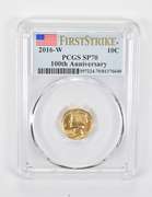 SP70 2016-W Mercury Dime 1/10 Oz. 24K Gold FS 100th Anniv PCGS