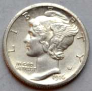 1916 S Gem BU  Full Split Bands Mercury Dime