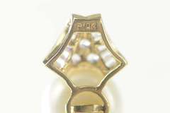 10K Yellow Gold Classic Pearl Cubic Zirconia Cluster Statement Pendant
