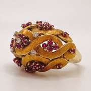 18kt Solid Yellow Gold, Ruby, & Diamond Cocktail Ring