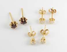 3 Pairs Stud Earrings-Diamond, Opal, & Garnet