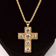 Hefty CZ Cross Pendant Necklace in 14K Yellow Gold