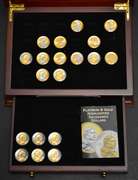 Lot Of 19 Gold And Platinum Highlighted Native American Dollars In Wooden Display Box.