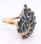 Attractive Yellow Gold Marquise Sapphire Cluster Earrings and Ring Set